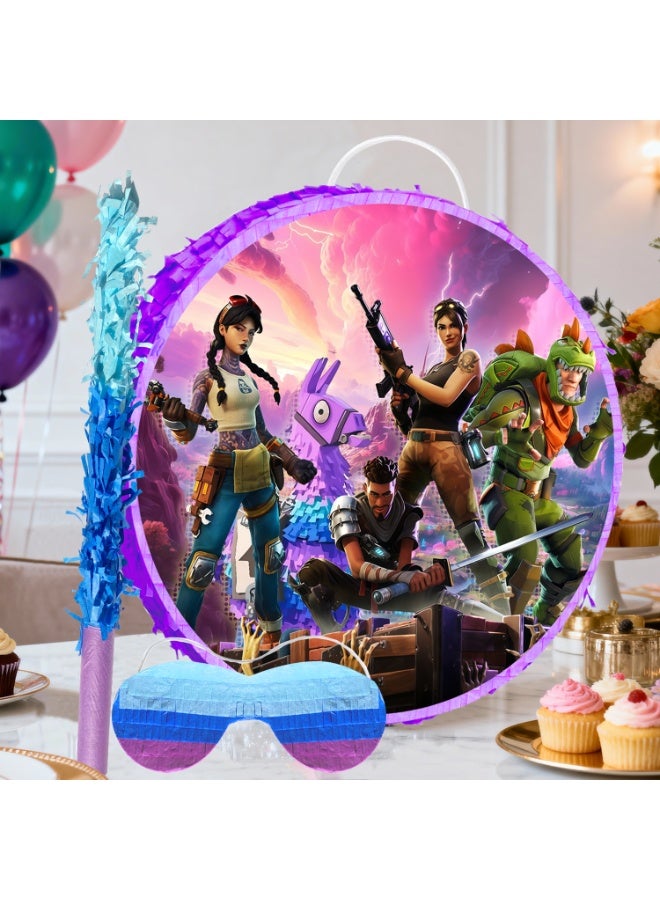 ILovhaprty Fortnite Round Pinata, Fortnite Party Pinata Bundle - Large Gaming Pinata, Battle Royale Party Game Decorations Party Stick etc Fortnite Pinata Birthday Party Decoration Supplies - Image 5